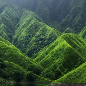L'objectif de la neutralité carbone en France d'ici 2050, symbolisé par un paysage de montagnes verdoyantes et un écosystème en parfaite santé
