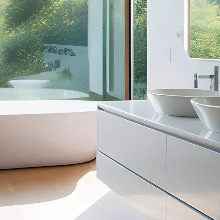 Le confort d'une eau chaude sanitaire abondante grâce à un Système Solaire Combiné (SSC), illustré par une salle de bain moderne