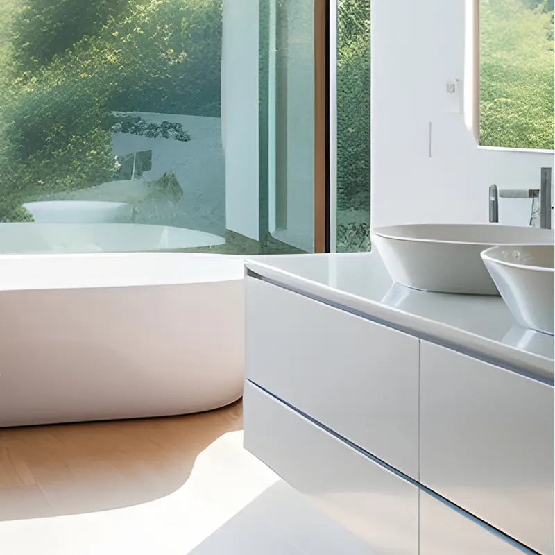 Le confort d'une eau chaude sanitaire abondante grâce à un Système Solaire Combiné (SSC), illustré par une salle de bain moderne