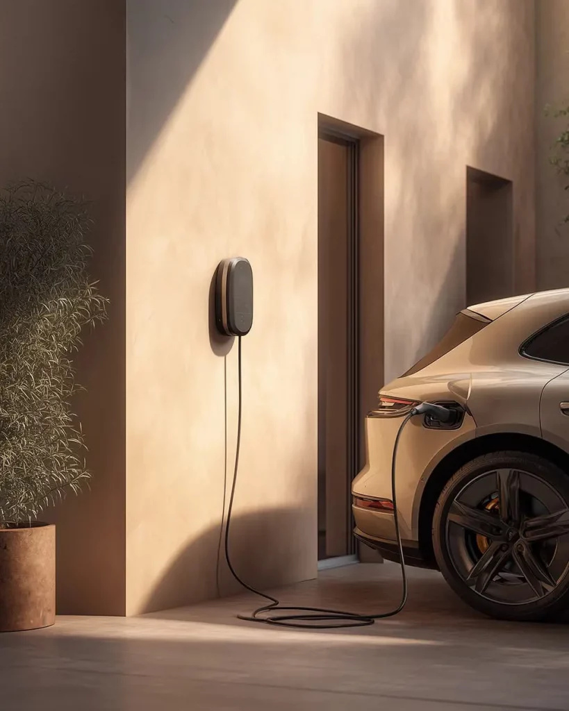 Maison équipée d'une borne de recharge pour un véhicule électrique